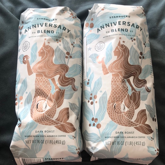 2 NEW DARK ROAST WHOLE BEAN BAGS OF STARBUCKS ANNIVERSARY BLEND EXP 10/03/2022